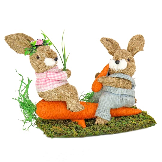 14&#x22; Easter Bunnies on Carrot Seesaw Tabletop Accent